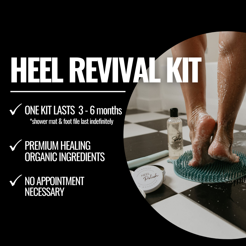 Heel Revival Regimen: One kit lasts 3-6 months. Premium healing ingredients, and no appointment necessary.