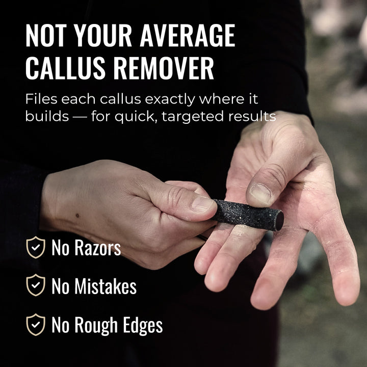 Musician maintaining finger calluses with SandBar Quickie callus file for sensitivity and control