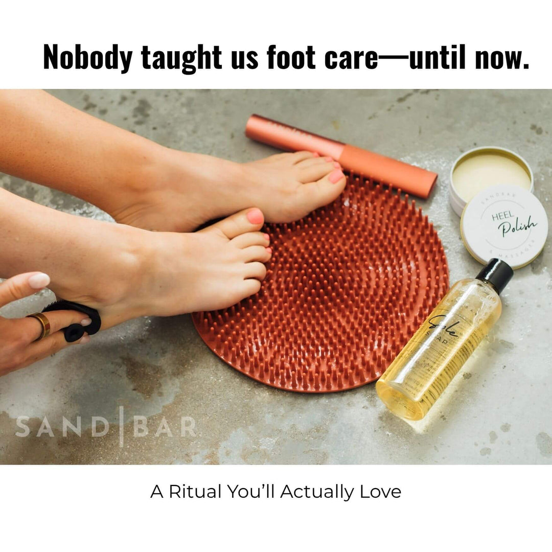 Foot Care Kit with Scrubber Mat, Foot File, Sole Soap, Heel Polish, and Silicone Applicator