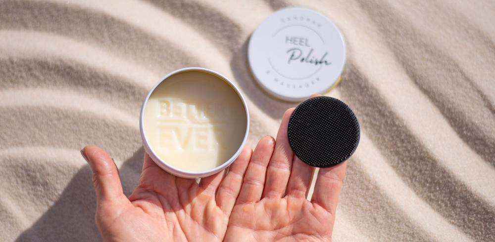 Heel Polish rich organic heel balm that moisturizes dry feet, softens rough skin, and helps prevent cracked heels