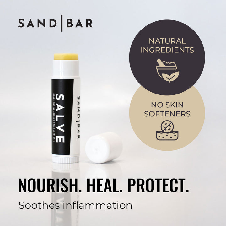 SandBar Salve with text showing benefits and features.