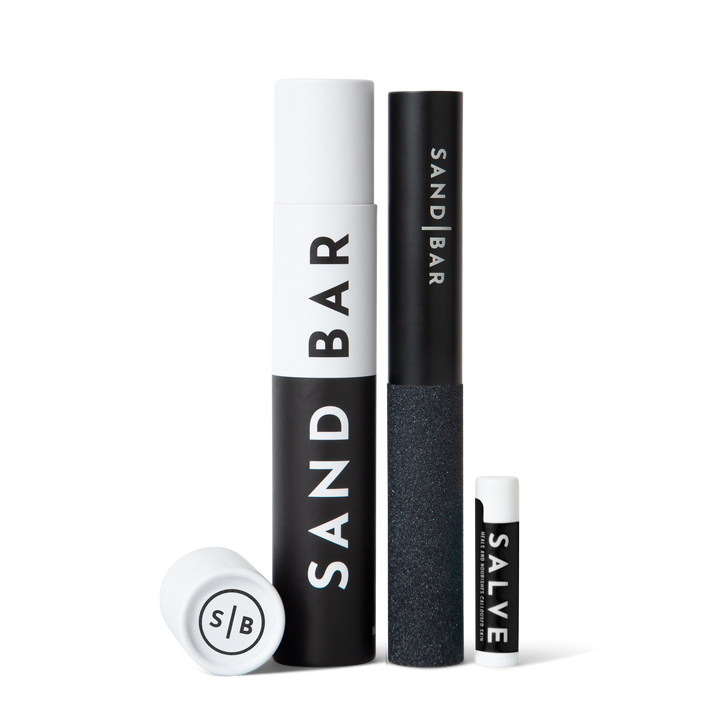 SandBar 8-inch Callus Kit with aluminum callus file, salve, scrubber, and protective case