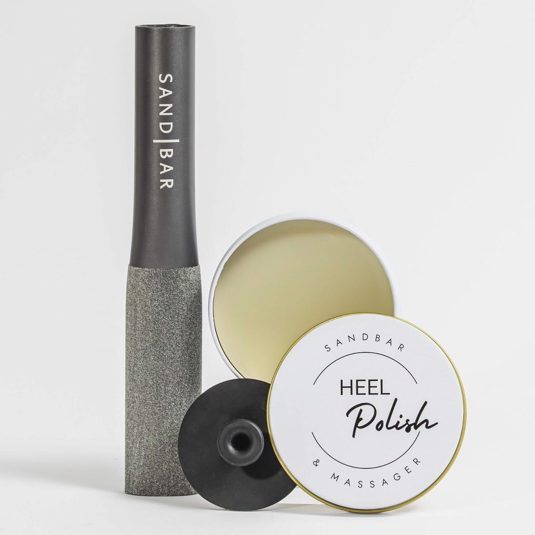 Foot File & Heel Polish Bundle with aluminum foot file and nourishing heel polish to smooth calluses and moisturize cracked heels