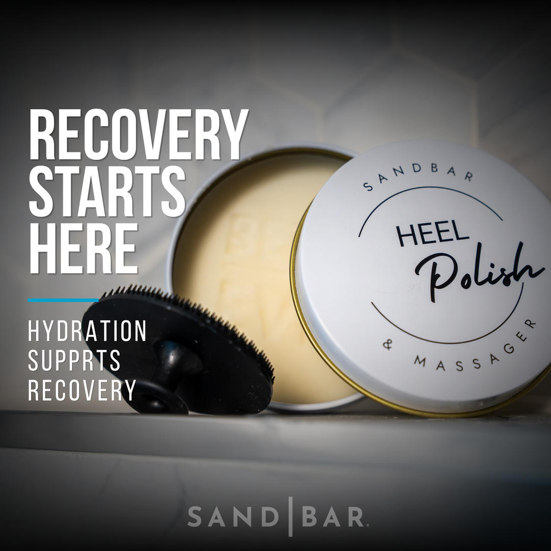 SandBar Heel Polish and silicone applicator for foot hydration and recovery.