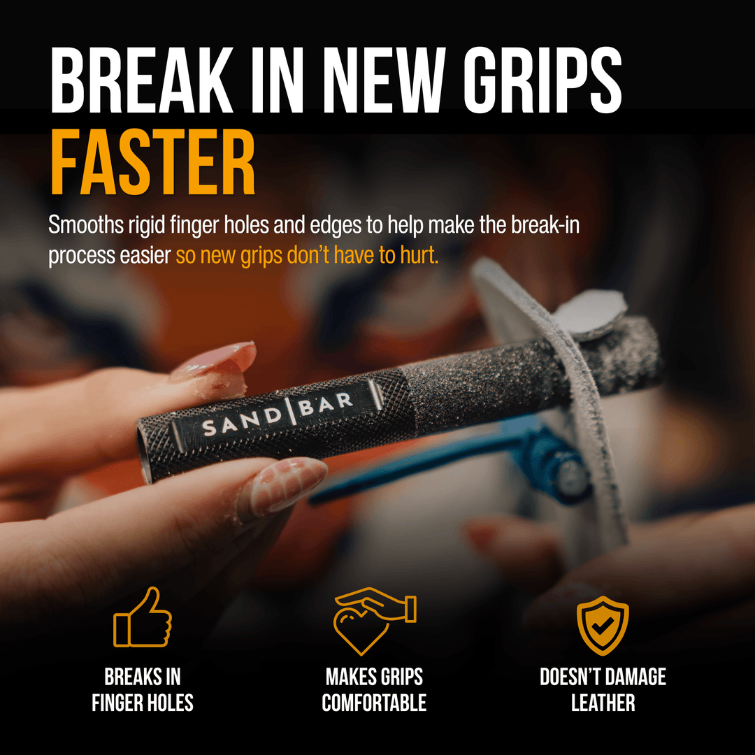 Round SandBar Quickie callus file smoothing new gymnastics grip finger holes to help break in grips faster and make training more comfortable.