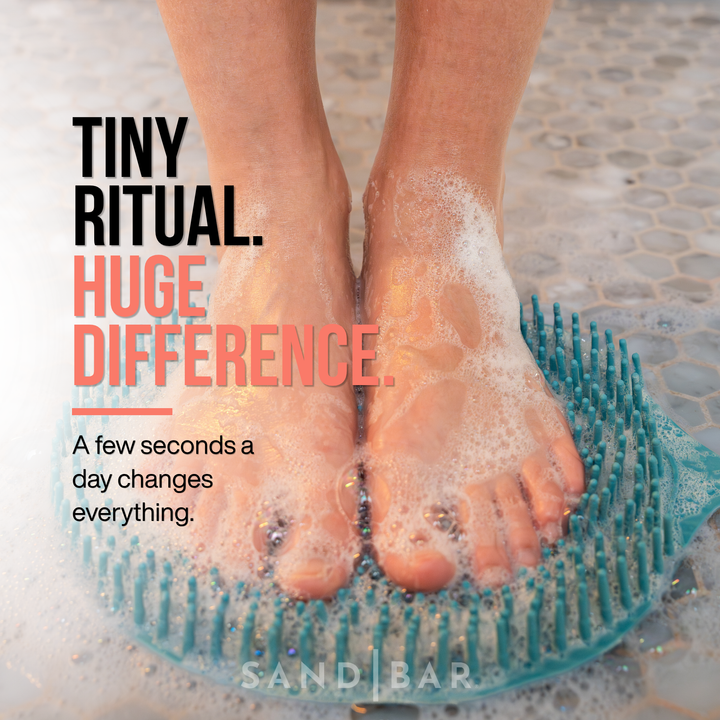 Close-up of foot scrubber mat creating a deep clean and refreshed feet feeling