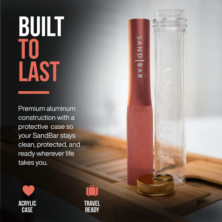 Premium aluminum SandBar foot file with protective travel case built for years of reliable foot care.