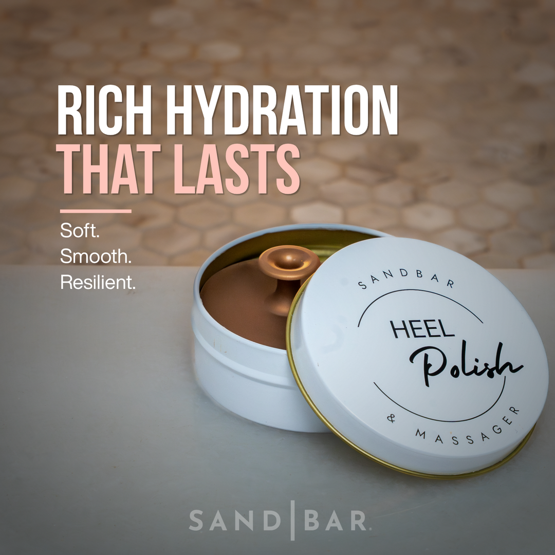 SandBar Heel Polish moisturizing foot balm designed to deeply hydrate dry cracked heels and soften skin.