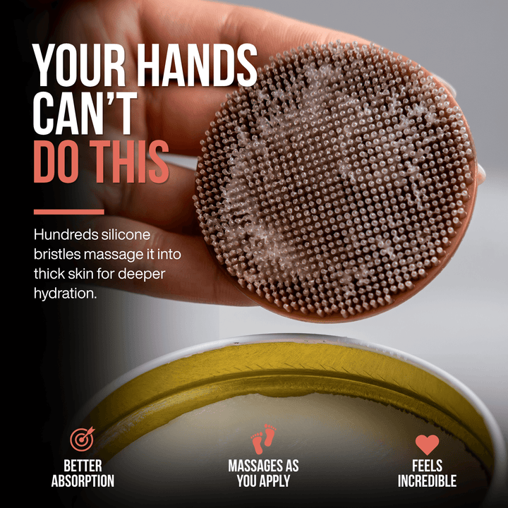 Close-up of the silicone massage applicator that works Heel Polish deep into thick heel skin for better absorption.