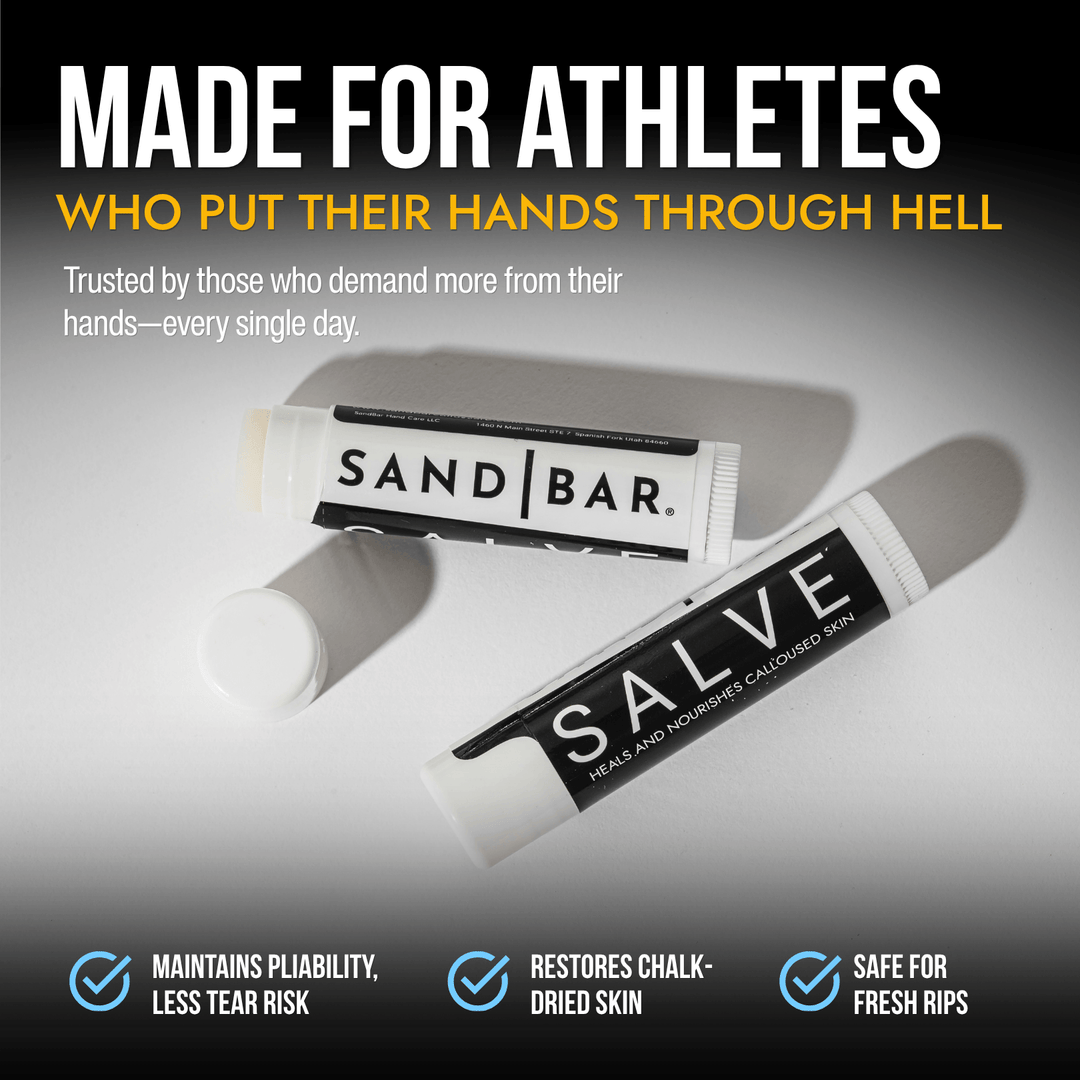 SandBar Salve callus recovery salve in chapstick tube applicator designed for gymnasts, crossfit, climbers, Ninja Warrior athletes who put their hands through hell 
