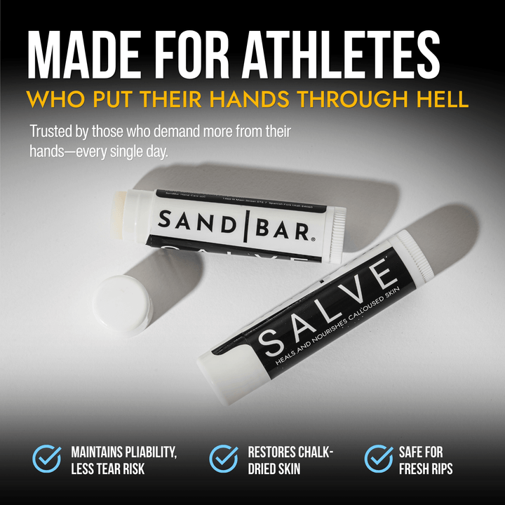 SandBar Salve callus recovery salve in chapstick tube applicator designed for gymnasts, crossfit, climbers, Ninja Warrior athletes who put their hands through hell 